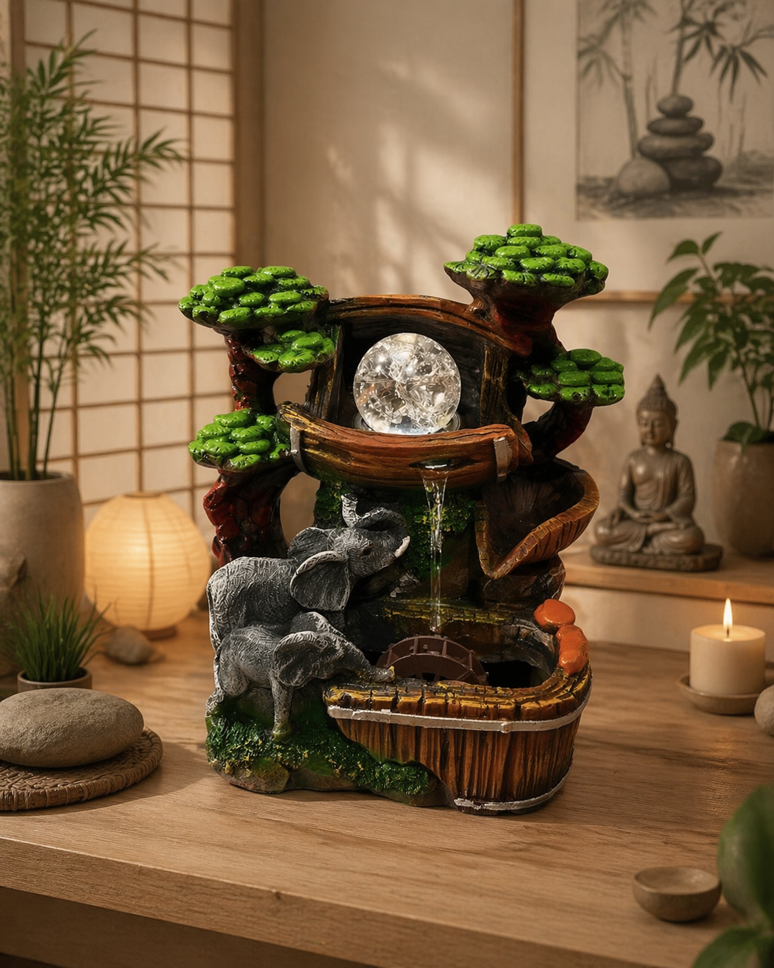 Fuente de Agua con Elefantes LED Decorativa