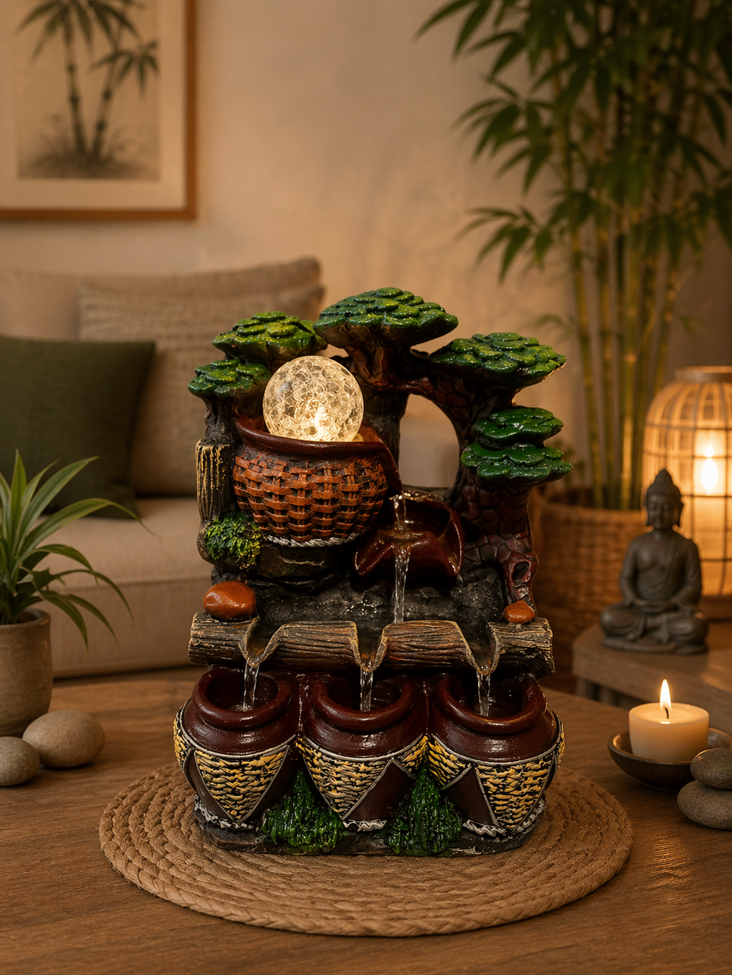 Fuente de Agua Tres Jarrones LED Decorativa