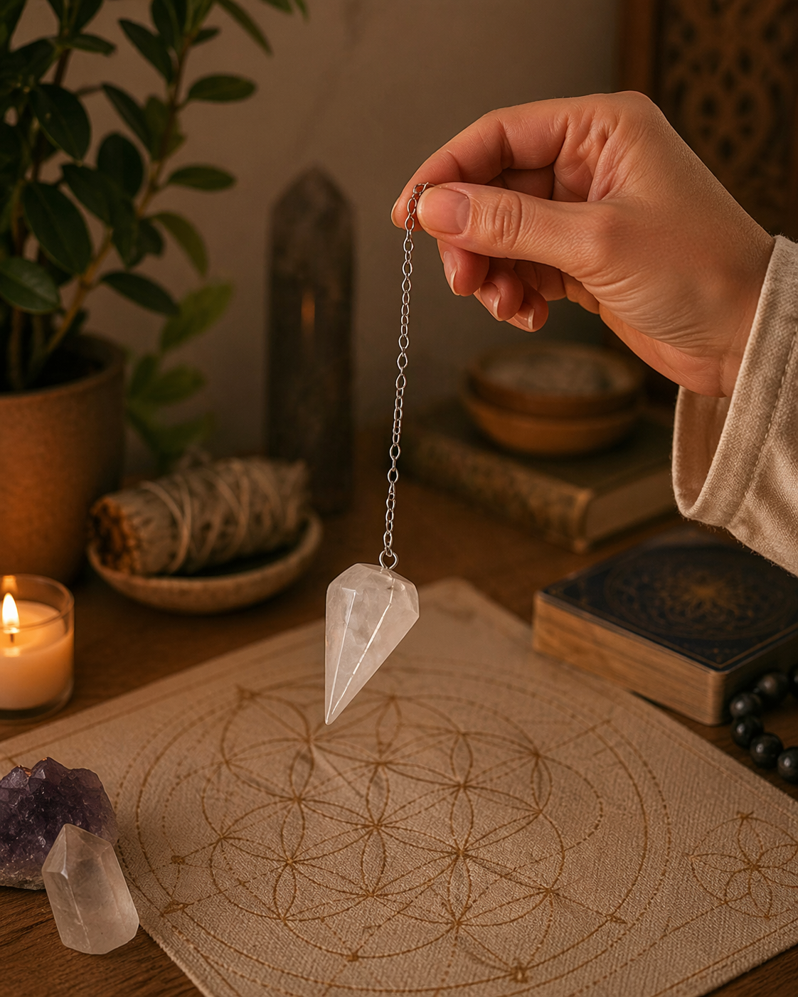 Péndulo de Cuarzo Blanco Pirámide – Energía y Equilibrio