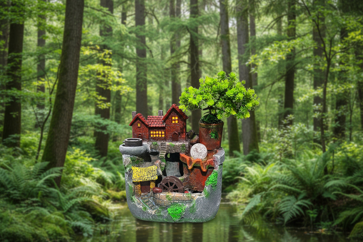 Fuente de Agua con Casa – Decoración Relajante para Hogar